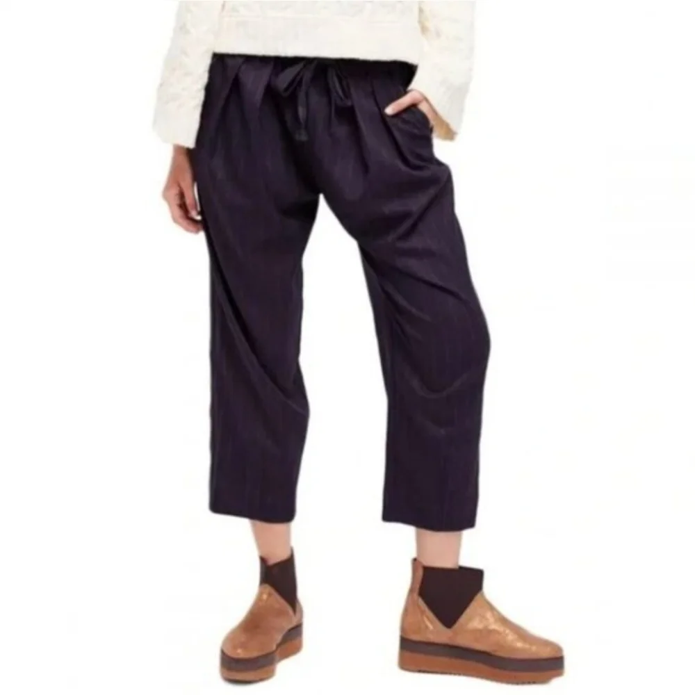 Free People Shakin All Over Pinstripe Cropped Pant Navy Blue Size‎ Academia S